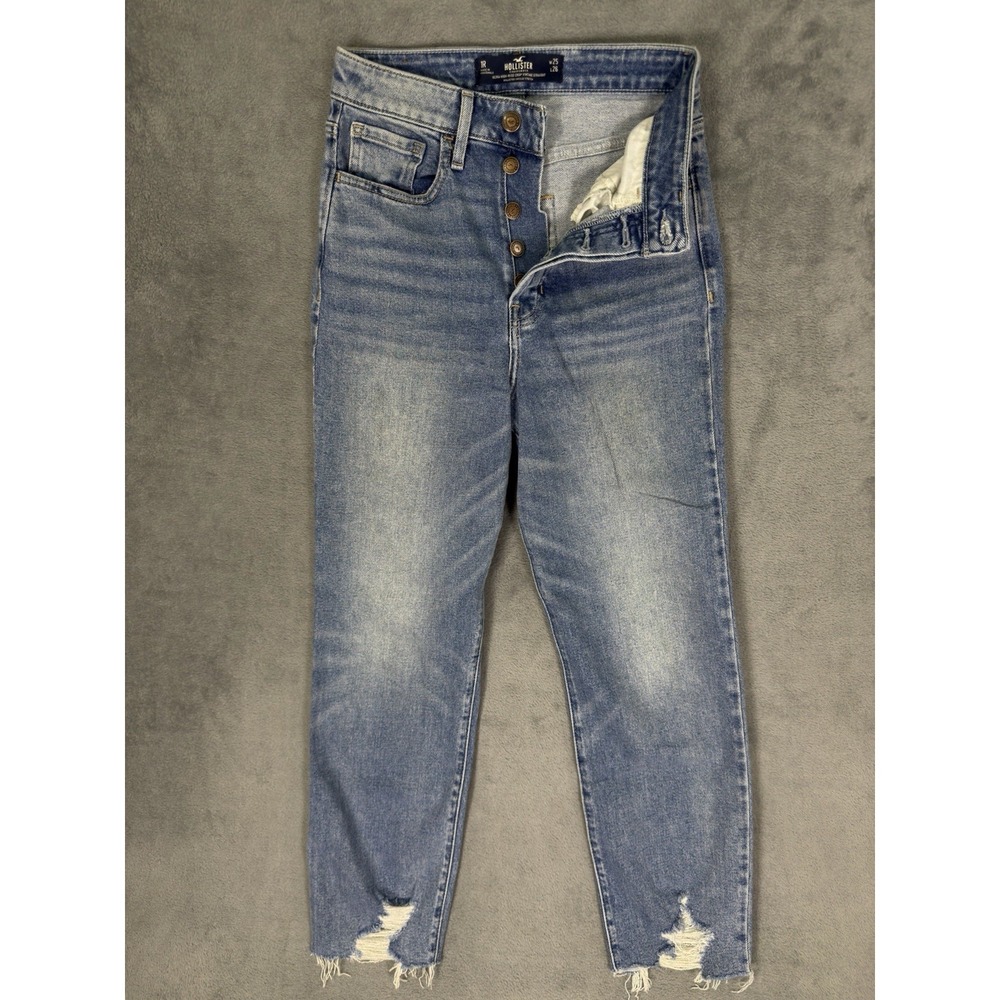 Hollister Jeans Womens 25x26 Blue Light Wash Ultra High Rise Crop Straight Fray